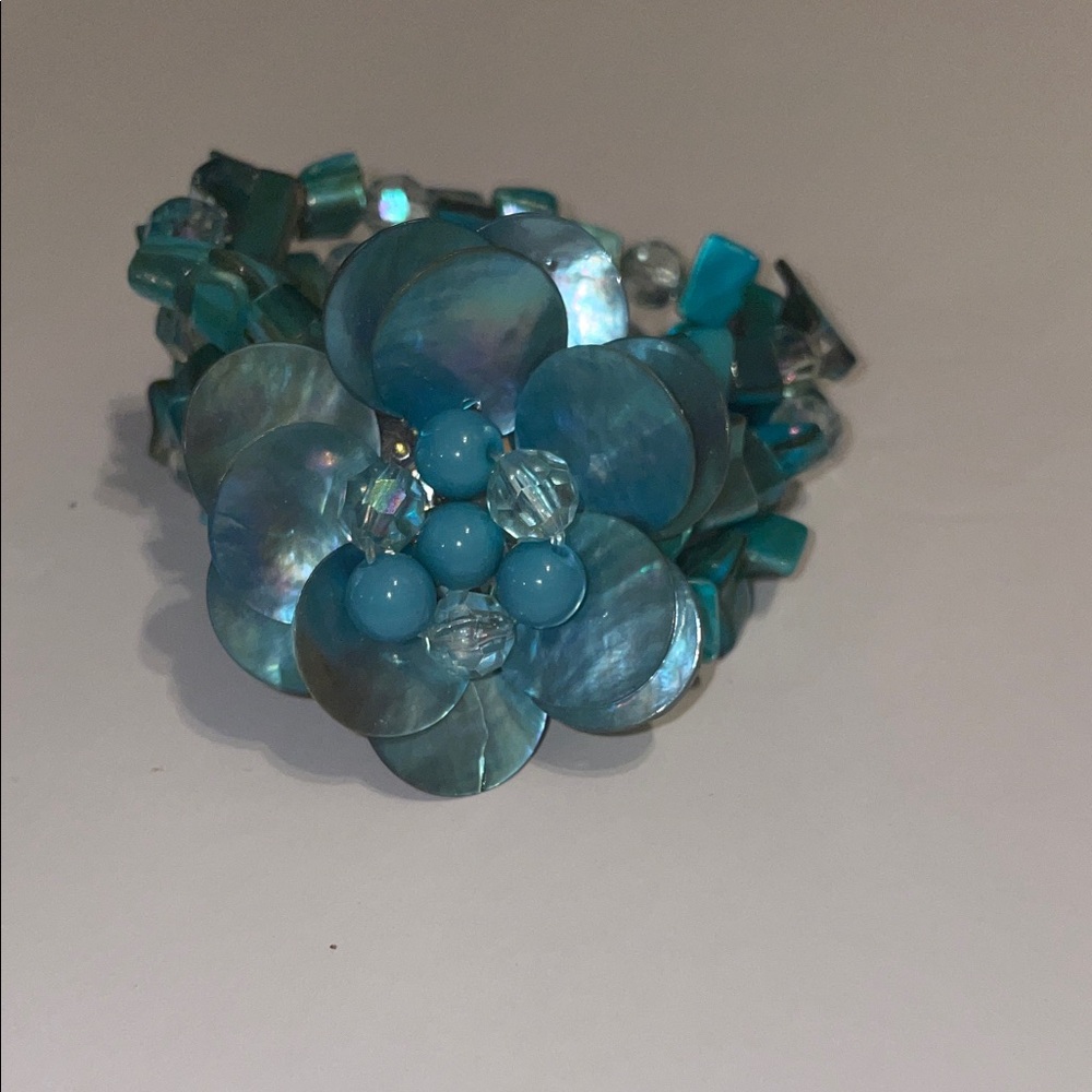 Blue Floral Shell Bracelet